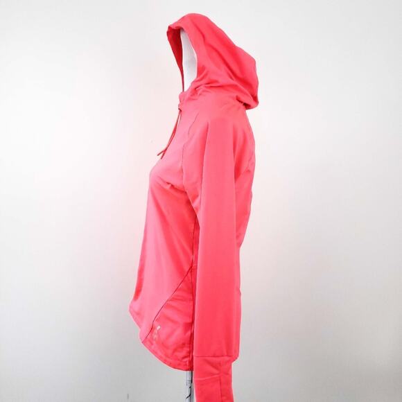 Layer8 Neon Orange Fleece Line Hoodie Athletic Large Winter Running Thumb Holes - Picture 3 of 6